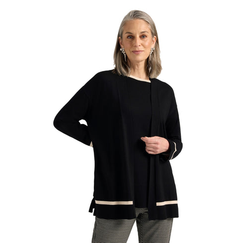 Cardigan Donna in viscosa a tinta unita, con riga a contrasto
