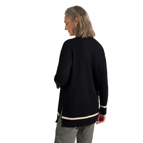 Cardigan Donna in viscosa a tinta unita, con riga a contrasto