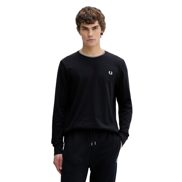 T-shirt Uomo con bordino a contrasto sul girocollo a maniche lunghe