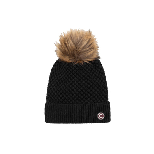 Cappello Donna con una lavorazione a chicco di riso e pompon