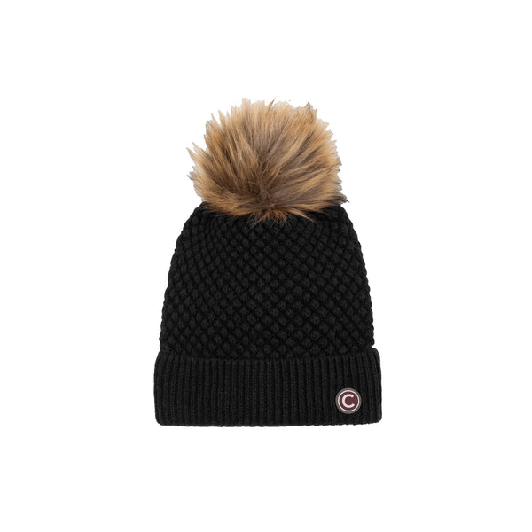 Cappello Donna con una lavorazione a chicco di riso e pompon