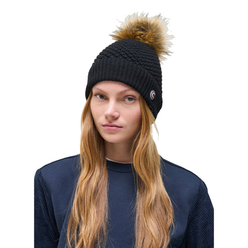 Cappello Donna con una lavorazione a chicco di riso e pompon