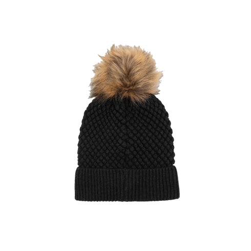Cappello Donna con una lavorazione a chicco di riso e pompon