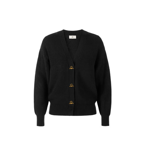 Cardigan Donna in maglia misto viscosa, con scollo a V e bottoni con catenella