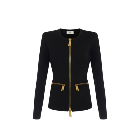 Cardigan Donna in filato misto viscosa, con scollatura girocollo e zip