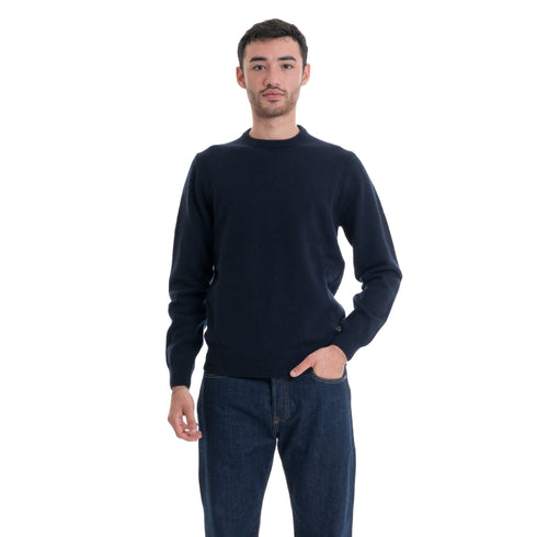 Maglia Uomo Essential Patch Crew, in filato di pura lana, con ricamo logo