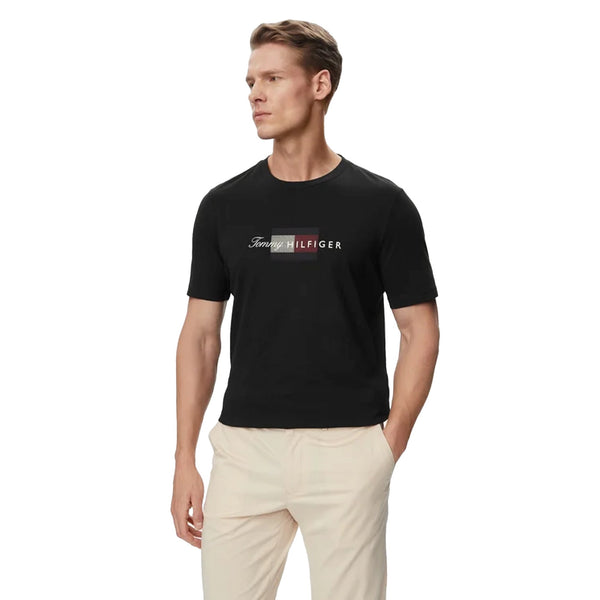 T-shirt Uomo in jersey di cotone con banidera e logo in corsivo