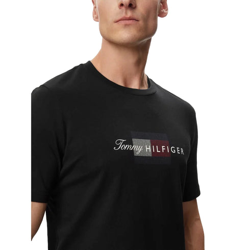 T-shirt Uomo in jersey di cotone con banidera e logo in corsivo