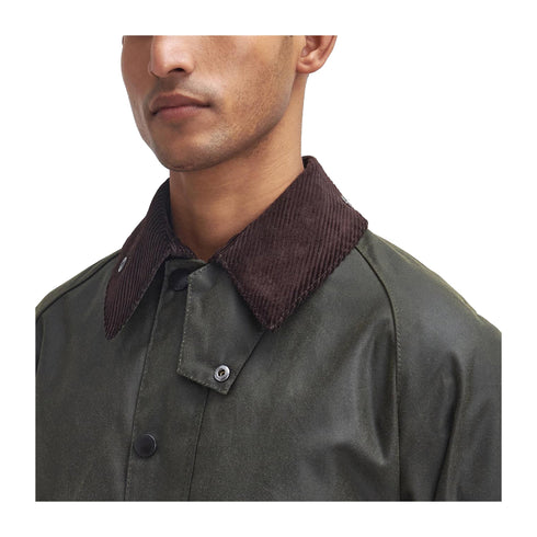 Impermeabile Uomo cerato Bedale, con colletto in velluto a costine e tasche con patta