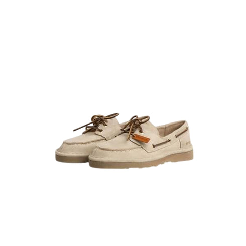 Scarpe nautiche in camoscio con lacci da donna beige