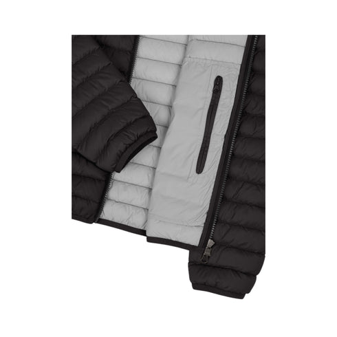 Dettaglio ravvicinato polsini elasticizzati e tasca interna con zip colore Nero