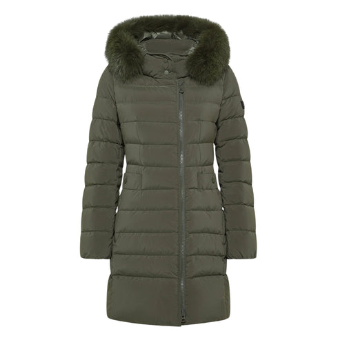 Piumino Donna Seriola, con full zip decentrata ed inserto in pelliccia di volpe