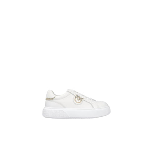 Sneakers Donna con suola alta e logo in metallo bianco