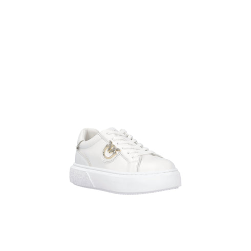 Sneakers Donna con suola alta e logo in metallo bianco