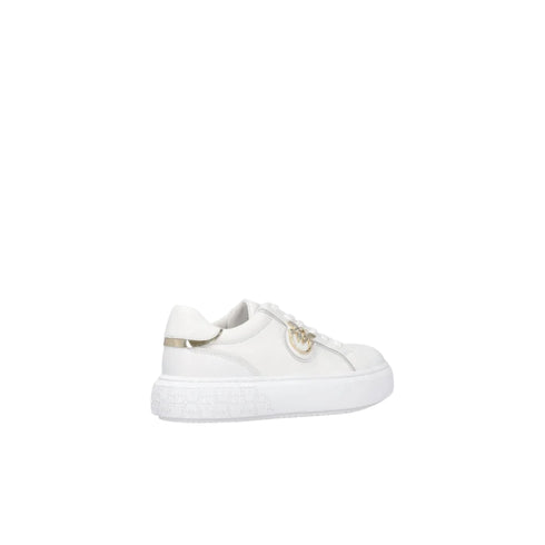 Sneakers Donna con suola alta e logo in metallo bianco