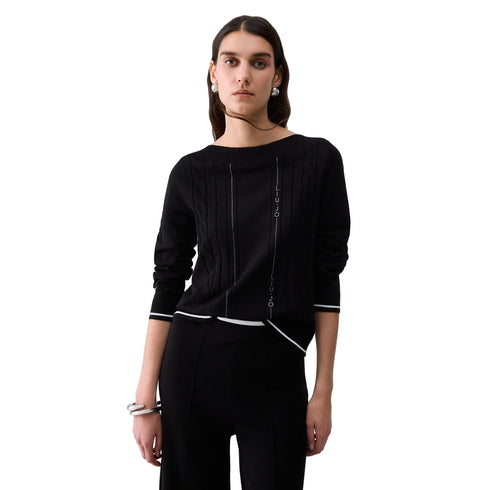 Maglia Donna in misto viscosa, con scollatura girocollo e stass decorativi