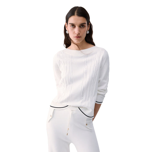 Maglia Donna in misto viscosa, con scollatura girocollo e stass decorativi