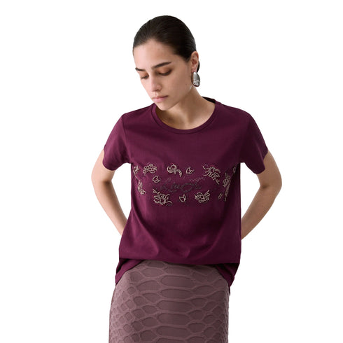 T-shirt Donna con ricami floreali modella frontale