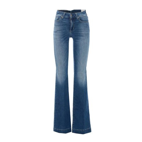 Jeans Donna modello flare, cinque tasche con strass decorativi