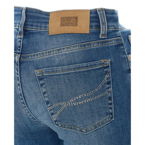 Jeans Donna modello flare, cinque tasche con strass decorativi