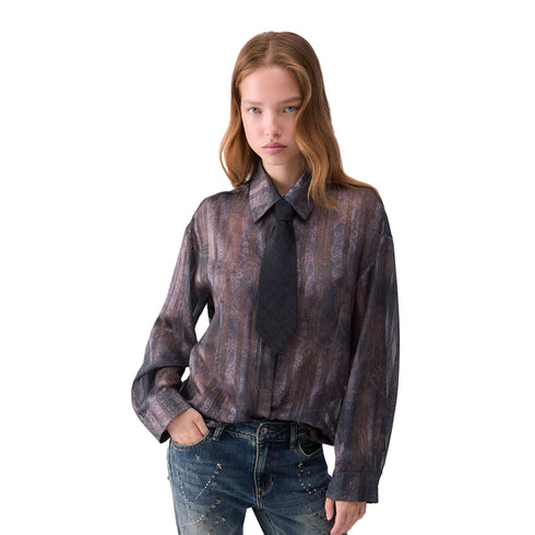 Camicia Donna con stampa digitale e cravatta