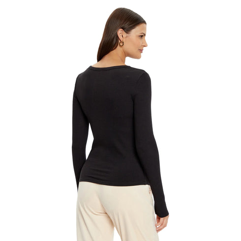 T-shirt Donna a maniche lunghe, lavorata a costine, con scollo tondo