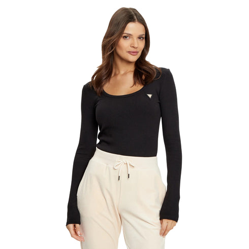 T-shirt Donna a maniche lunghe, lavorata a costine, con scollo tondo
