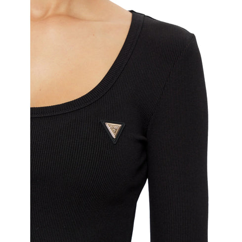T-shirt Donna a maniche lunghe, lavorata a costine, con scollo tondo