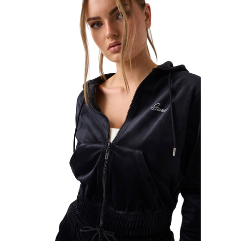 Felpa Donna in ciniglia, con dettaglio logo sulle maniche, full zip