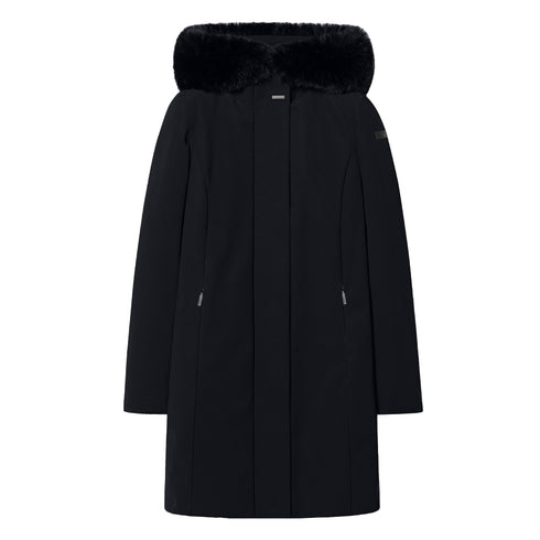 Parka lungo Donna con ecopelliccia nero