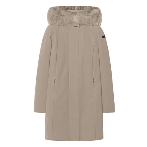 Parka lungo Donna con ecopelliccia beige
