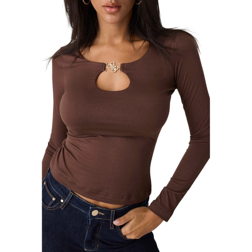 T-shirt Donna a maniche lunghe, cut-out, con dettaglio gioiello