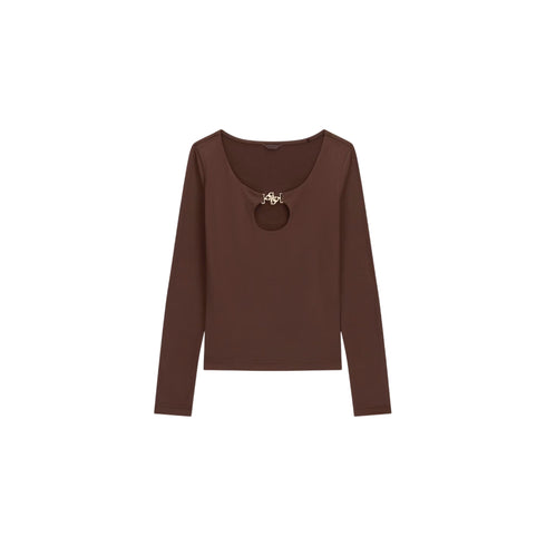 T-shirt Donna a maniche lunghe, cut-out, con dettaglio gioiello
