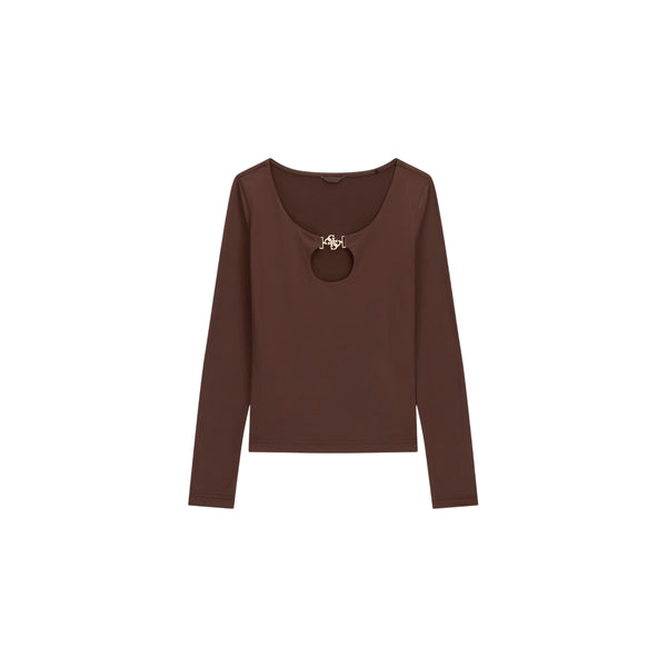 T-shirt Donna a maniche lunghe, cut-out, con dettaglio gioiello