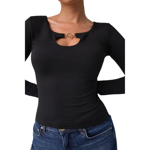 T-shirt Donna a maniche lunghe, cut-out, con dettaglio gioiello
