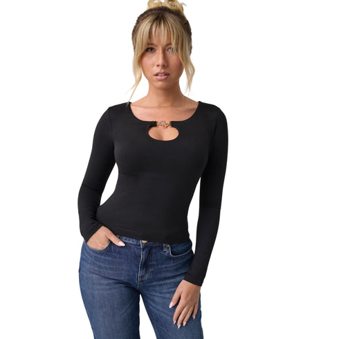 T-shirt Donna a maniche lunghe, cut-out, con dettaglio gioiello