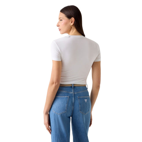 T-shirt Donna a maniche corte, slim fit, con mini logo strass