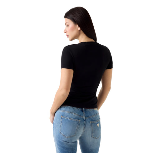 T-shirt Donna a maniche corte, slim fit, con mini logo strass