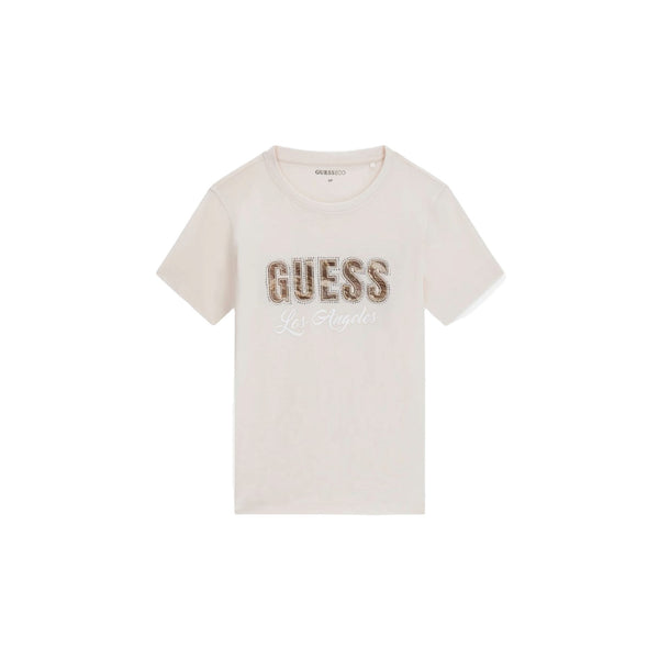 T-shirt Donna in cotone, a maniche corte, con stampa logo strass
