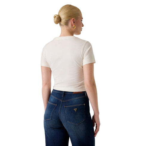 T-shirt Donna in cotone, a maniche corte, con stampa logo strass