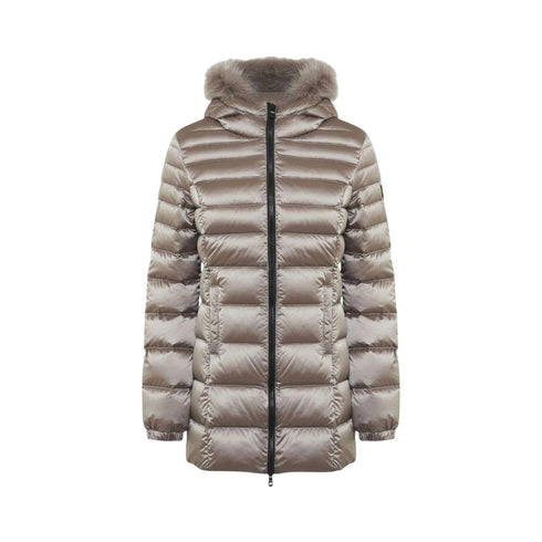 Piumino Donna Mead Fur lungo, con inserti in pelliccia ed impunture orizzontali