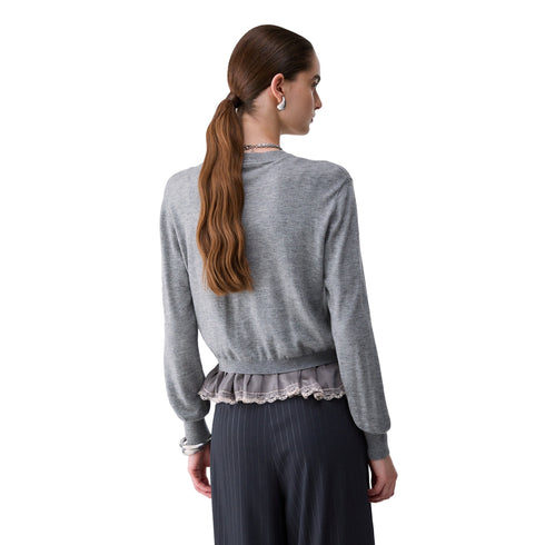 Cardigan Donna in lana e viscosa, con dettaglio lingerie e bottoni frontali