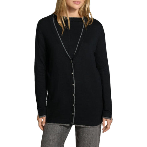 Cardigan Donna con profili in lurex, in filato misto viscosa