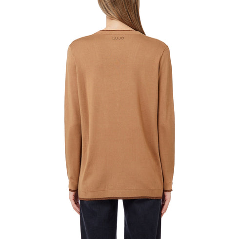 Cardigan Donna con profili in lurex, in filato misto viscosa