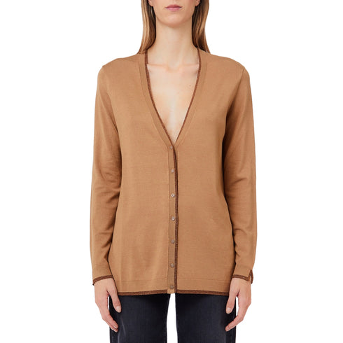 Cardigan Donna con profili in lurex, in filato misto viscosa
