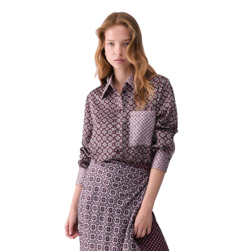 Camicia Donna in twill stampato con tasca sul petto