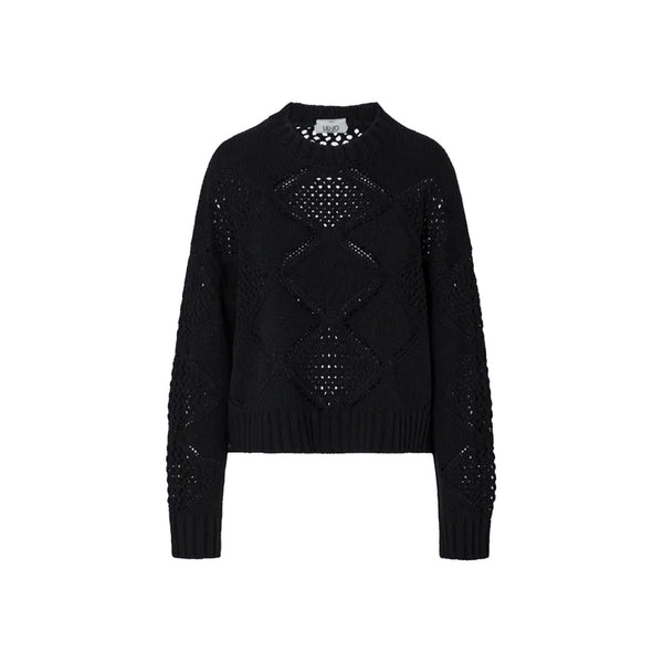 Maglia Donna in misto lana traforata, con scollatura girocollo