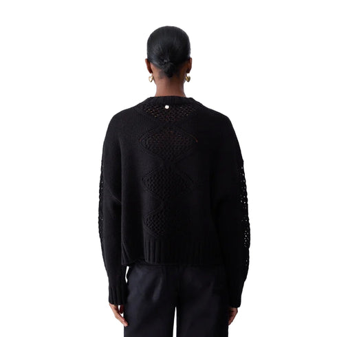 Maglia Donna in misto lana traforata, con scollatura girocollo
