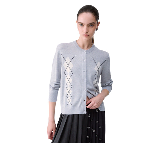 Cardigan Donna con motivo Argyle modella frontale