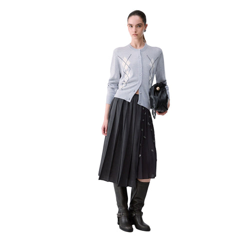 Cardigan Donna con motivo Argyle modella intera frontale